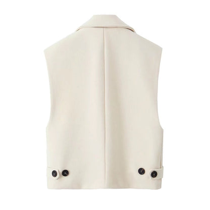 Women's Double Breasted Casual Women's Woolen Vest Coat