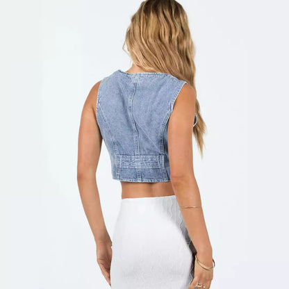 Women's Denim V-neck Hot Girl Vest Top