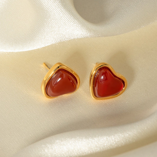 18k gold exquisite and elegant love inlaid red gemstone design earrings