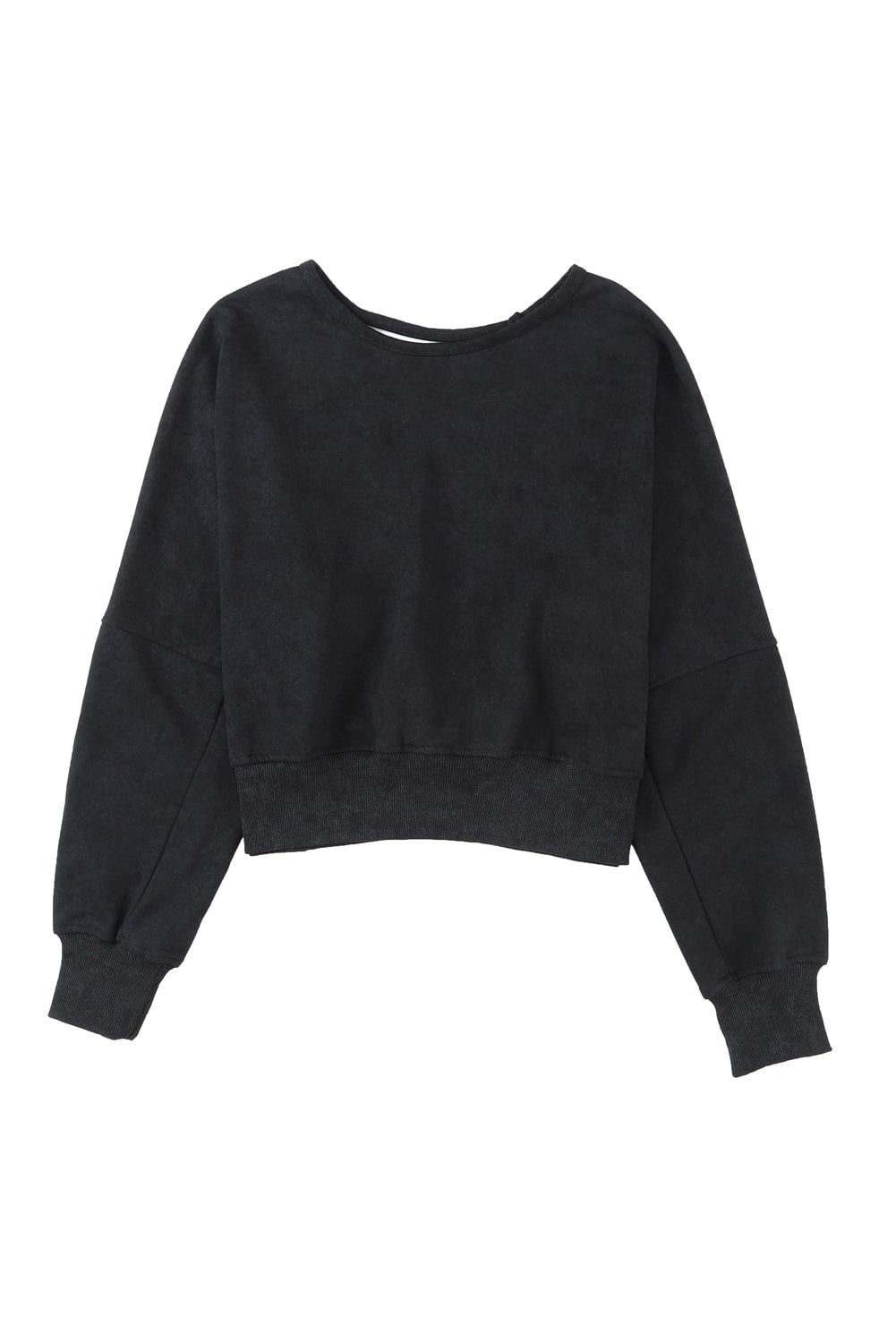 Black Acid Wash V-shape Open Back Sweatshirt