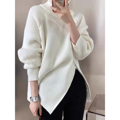 Women's Asymmetric Turtleneck Zipper Sweater