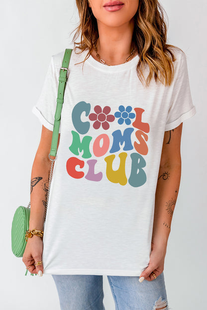 Weißes COOL MOMS CLUB Blumen-Grafik-T-Shirt mit Rundhalsausschnitt