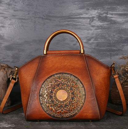 Véritable cuir gaufré messager poignée supérieure sac rétro sac à main motif totem haute qualité peau naturelle femmes sacs fourre-tout à bandoulière