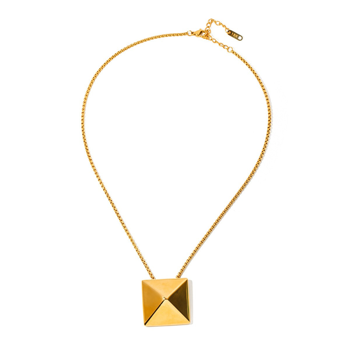 18K Gold Classic Fashion Square Rivet Design Pendant Necklace