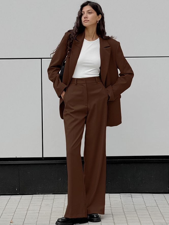 Blazer Vintage à la mode pour femmes, pantalon à jambes larges, ensemble deux pièces