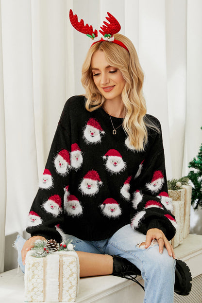 Black Christmas Santa Claus Pullover Sweater