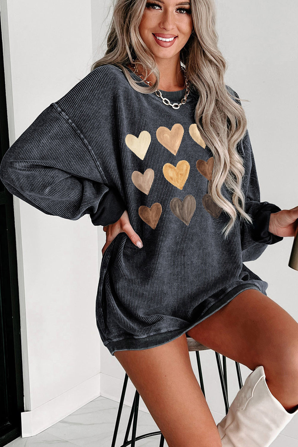 Sweat-shirt gris à cordon en forme de cœur pour la Saint-Valentin