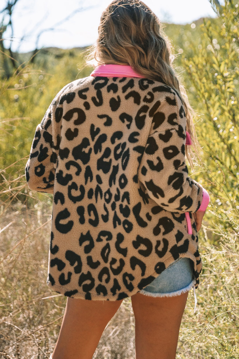 Black Contrast Trimmed Leopard Teddy Shacket