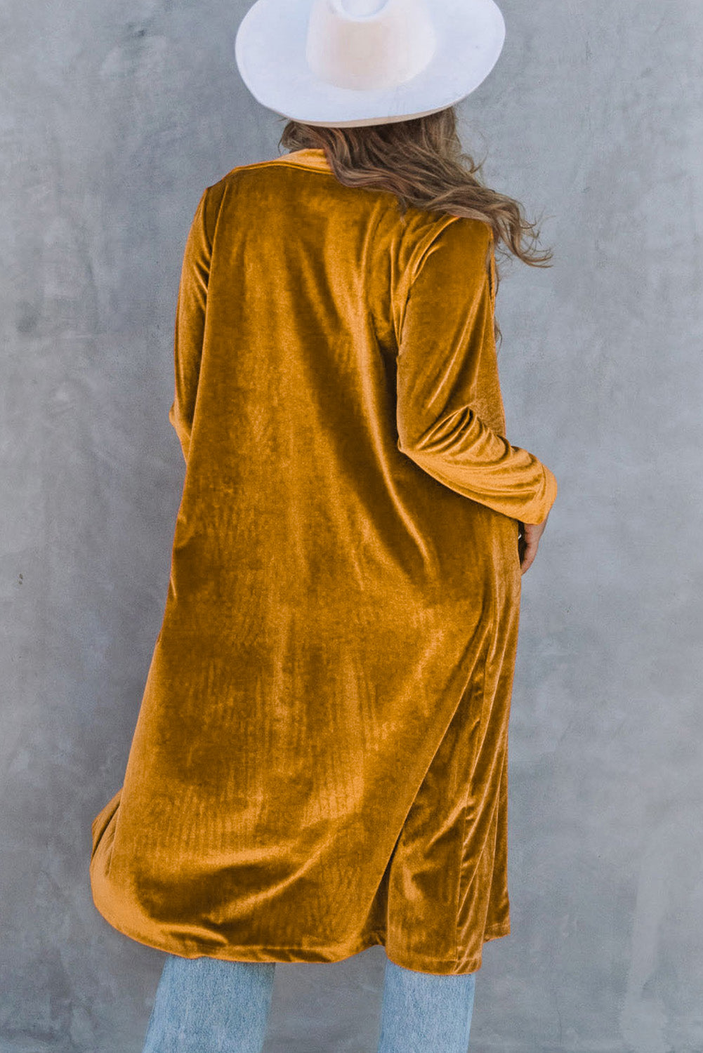 Brown Retro Velvet Long Sleeve Pocket Coat