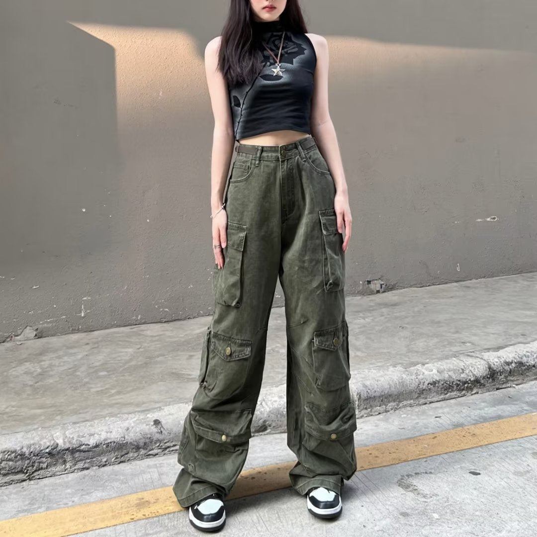 American Retro Functional Women's Pu Handsome Pants