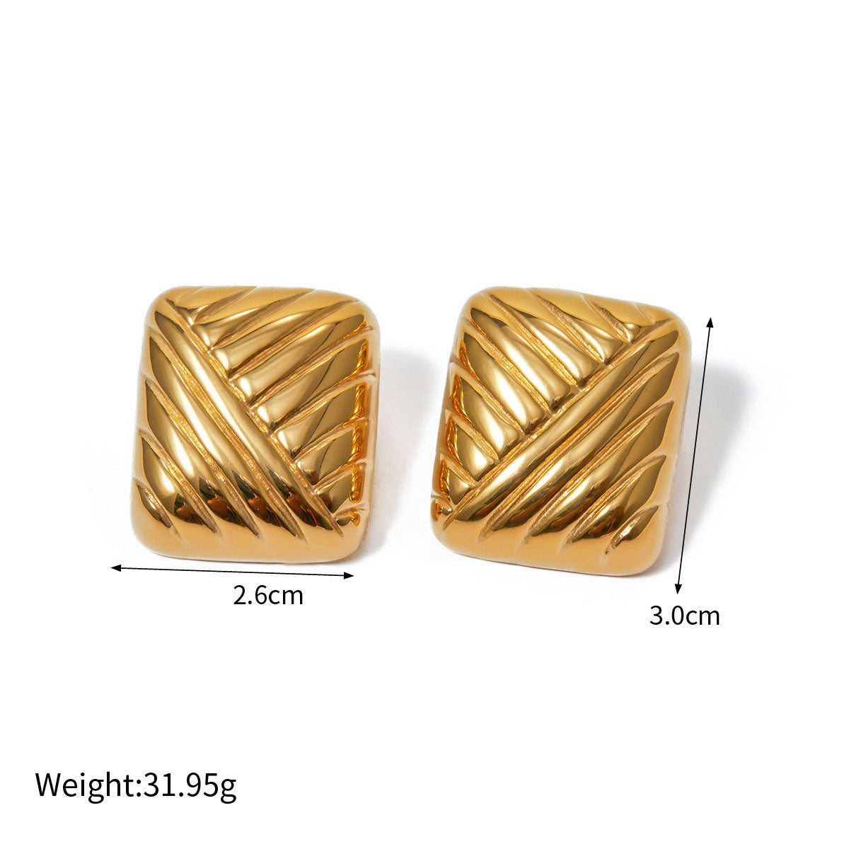 18k gold classic retro square braided design earrings