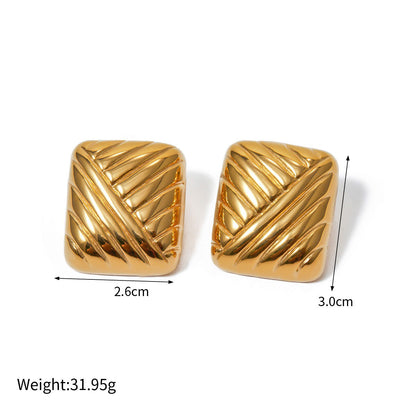 18k gold classic retro square braided design earrings