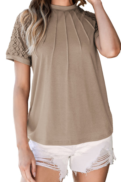 Blackish Green Seamed Detail Contrast Lace Raglan Sleeve Tee