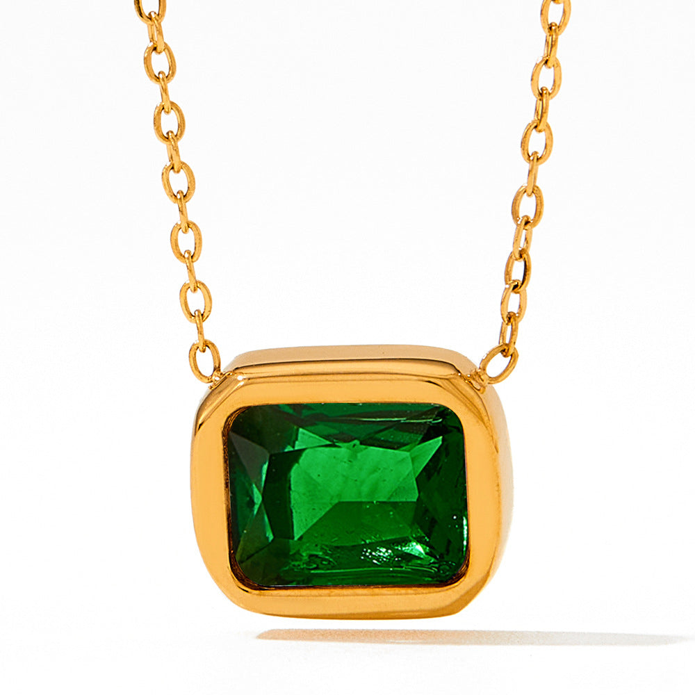 18K Gold Classic Retro Square Inlaid Zircon Design Simple Necklace