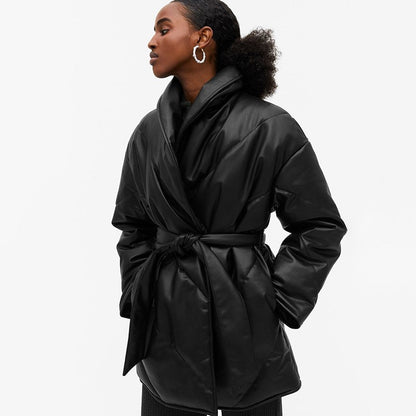 Parkas d'hiver pour femmes, manteaux en cuir amples, vestes pour dames