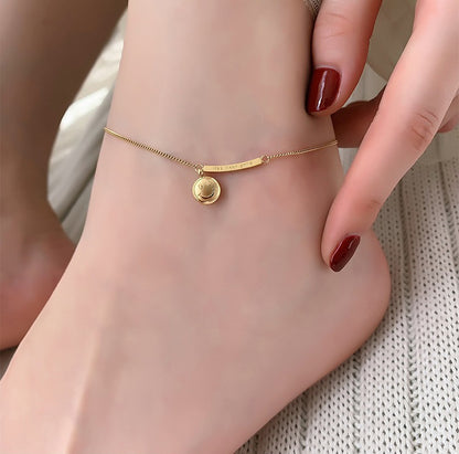 18K Gold Fashion Light Luxury Smiley Face Design Versatile Anklet