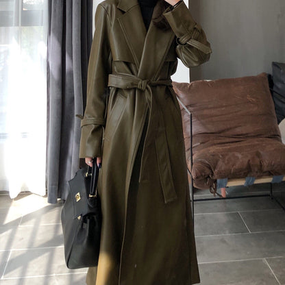 Stylish Green Loose Lace-up Coat