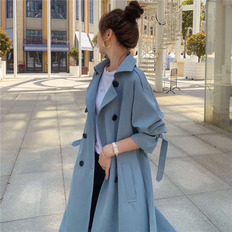 Trench-coat de style britannique pour femme, manteau ample mi-long de tempérament pour printemps et automne