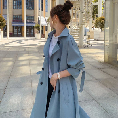 Trench-coat de style britannique pour femme, manteau ample mi-long de tempérament pour printemps et automne