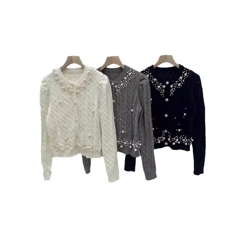 Heavy Industry Beaded Twist Bubble Langarm Strickpullover Mantel für Damen