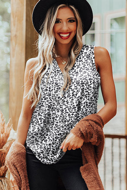 Cheetah V Neck Casual Tank Top for Women