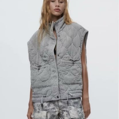 Gilet rembourré en coton lavé Tencel, vêtements d'automne pour femmes