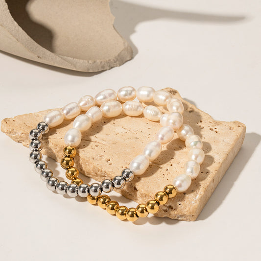 Bracelet polyvalent classique à la mode en or 18 carats avec perles rondes et perles