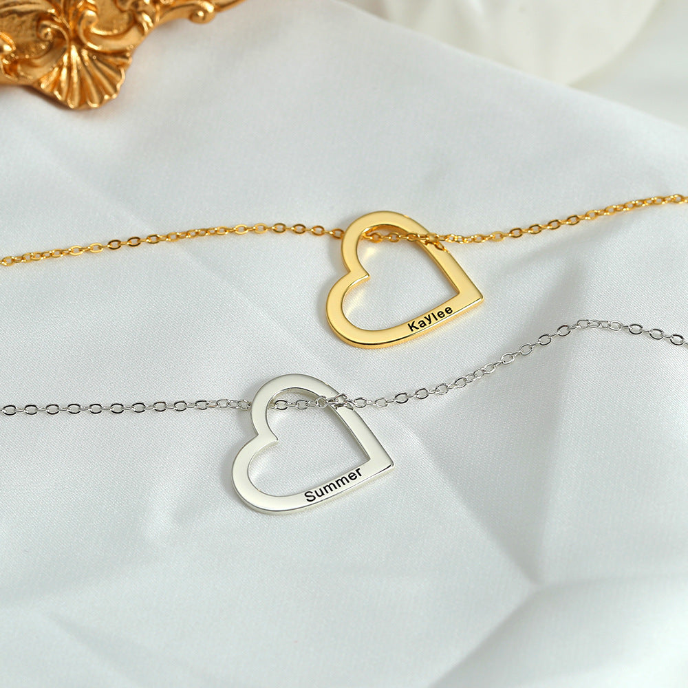 Novel Fashion Hollow Heart Design Customizable Name Versatile Necklace