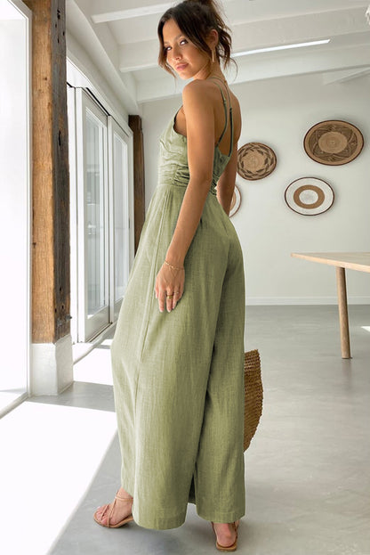 Green Casual Asymmetric Thin Straps Wide Leg Jumpsuit