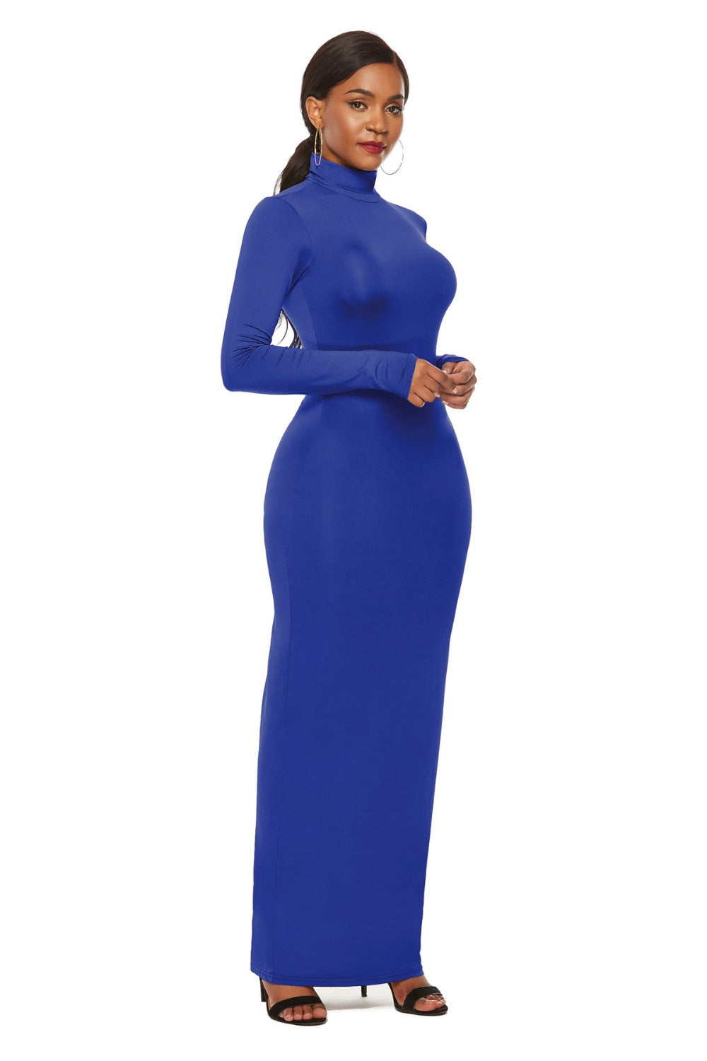 Mock Neck Long Sleeve Maxi Slim Dress