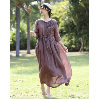 Women's Summer Embroidered Ramie Dress