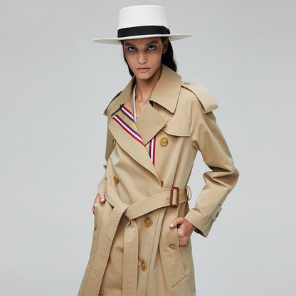 Gestreifter zweireihiger Trenchcoat Britischer Trenchcoat mit schmaler Taille