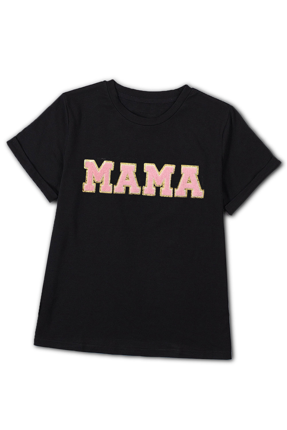 T-shirt noir à col rond graphique MAMA Chenille