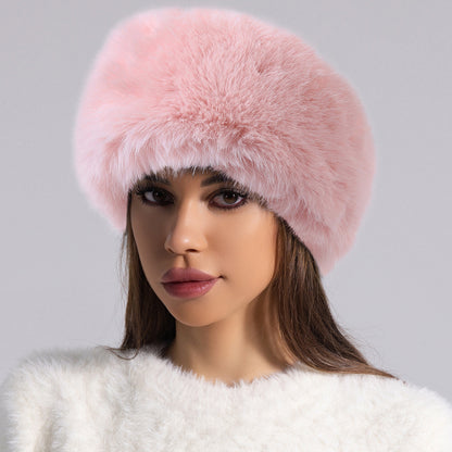 Bonnet en laine avec boule de fourrure pour automne et hiver, chapeau épais en fausse fourrure