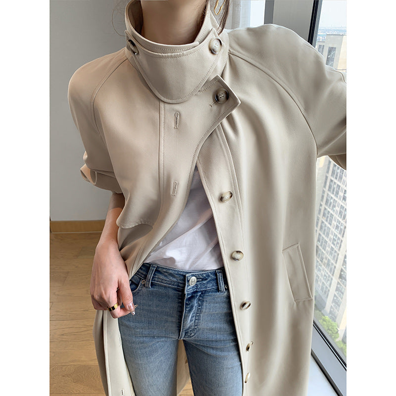 Windbreaker Women's Autumn New Style Single-breasted Temperament Waist Mid-length Coat Jacket