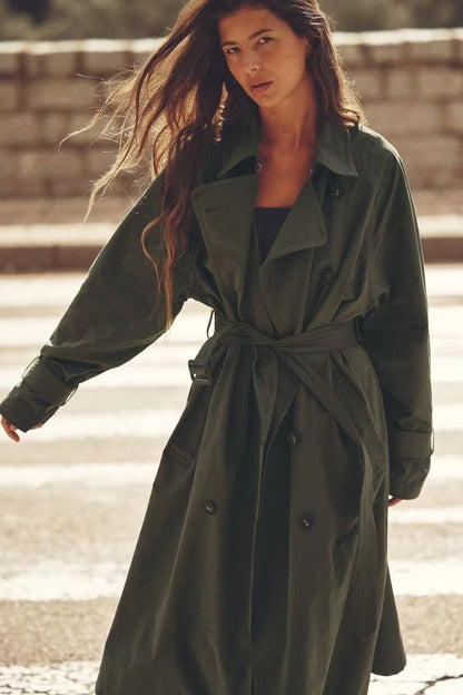 Trench-Coat Long et ample pour femmes, pardessus avec sangle