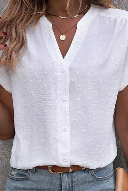 White Swiss Dot Button-up Plain Shirt