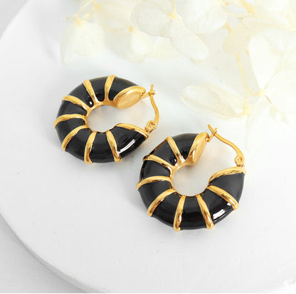 18K Gold Novel Fashion Round Bamboo Design Versatile Earrings