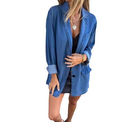 Women's Casual Loose Lapels Suit Collar Denim Coat