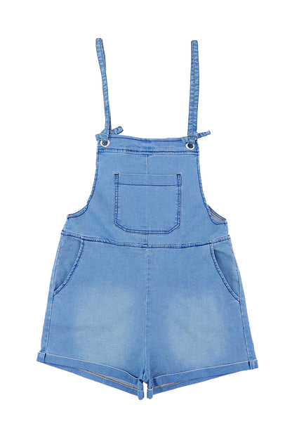 Himmelblaue, lässige Denim-Shorts-Overalls mit Bindebändern und Ösen