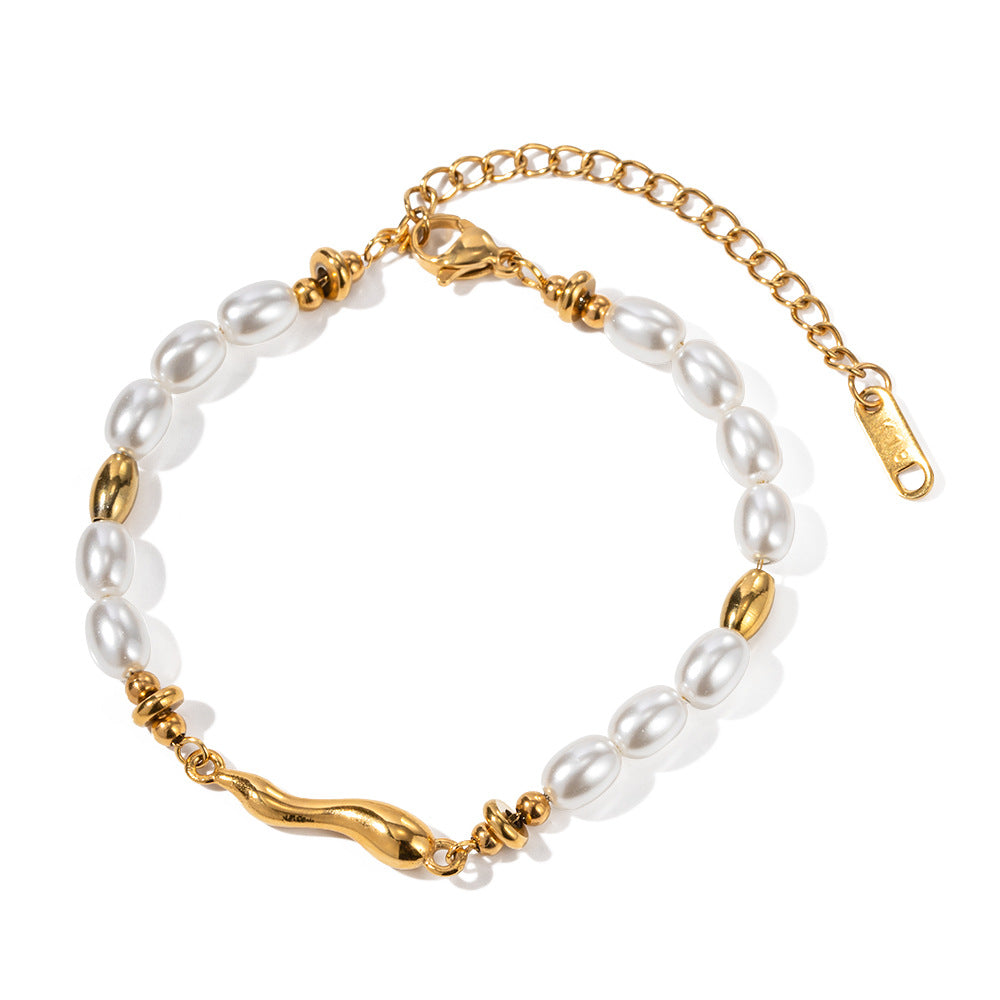 18K gold retro fashion special-shaped water drop and pearl design bracelet