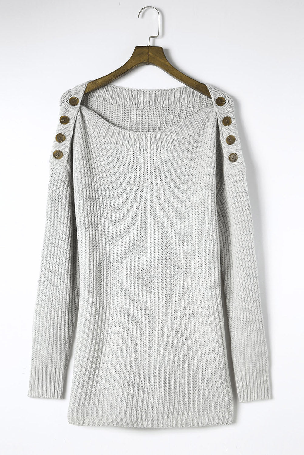 Gray Buttoned Drop Shoulder Oversized Sweater