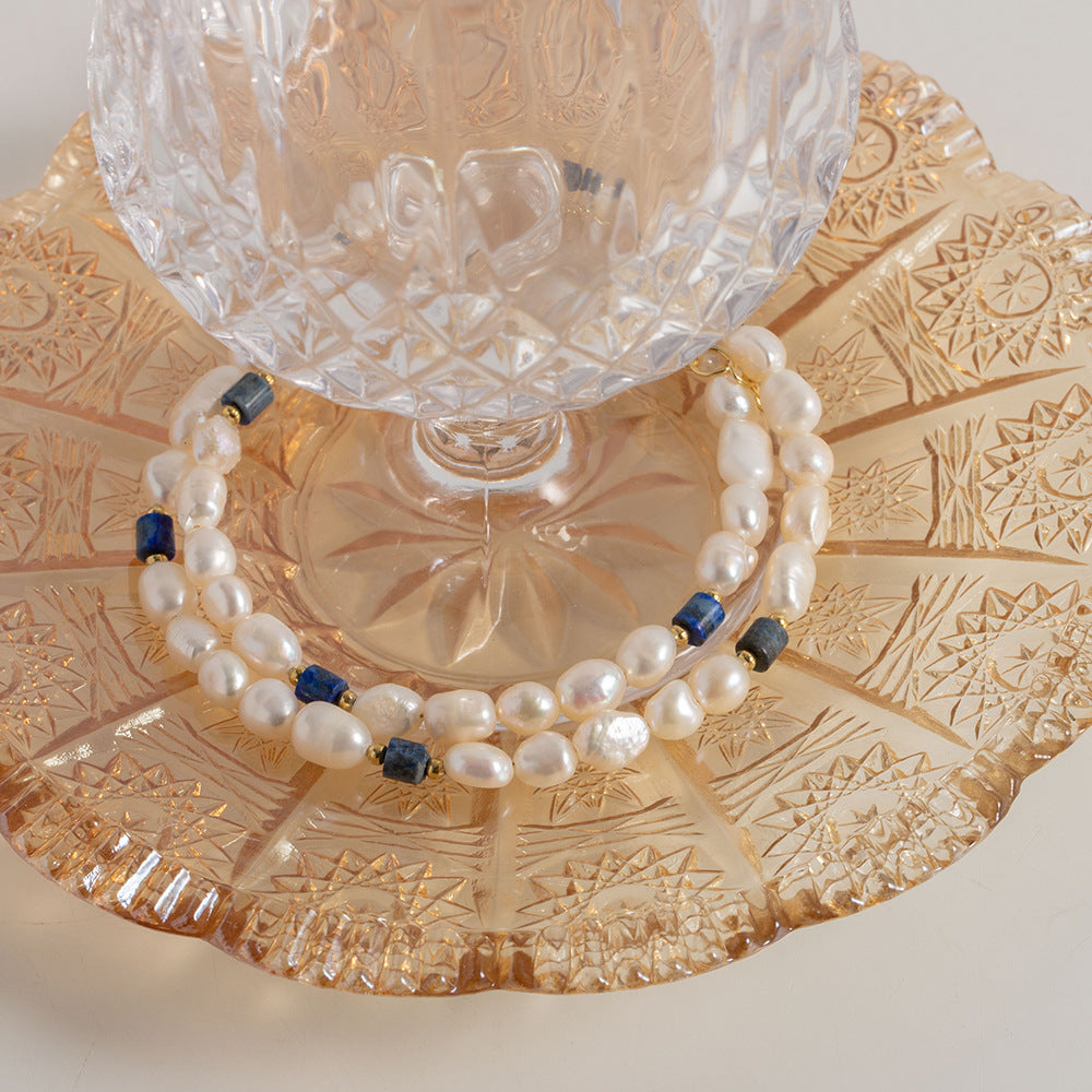 Collier polyvalent en Lapis Lazuli bleu Karaine, classique et Noble, avec perles d'eau douce naturelles, Design perlé