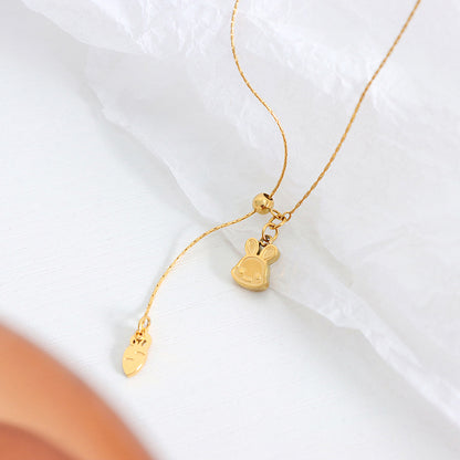 18K gold trendy personalized rabbit and carrot tassel design necklace