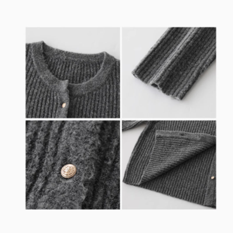 Nouveau cardigan tricoté simple à col rond d'automne doux et collant