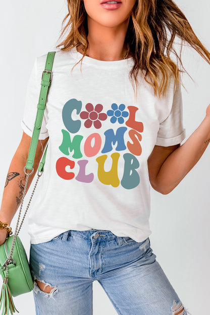 Weißes COOL MOMS CLUB Blumen-Grafik-T-Shirt mit Rundhalsausschnitt