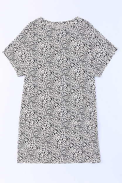 Cheetah Print Casual Side Pockets Short Sleeve Tunic Top