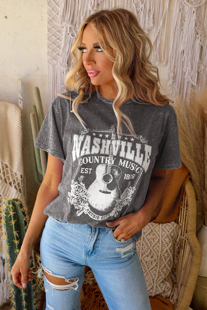 Red Nashville Rock Band T Shirt Vintage Washed Tee