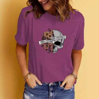 T-shirt d'été à manches courtes et col ras du cou pour femme avec imprimé graphique