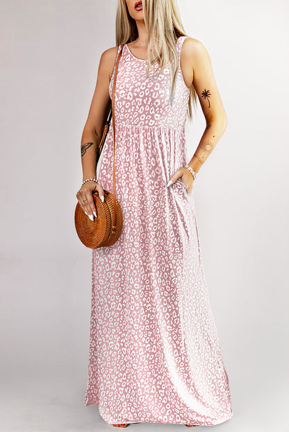 Rosafarbenes Maxi-Tanktopkleid mit Leopardentaschen